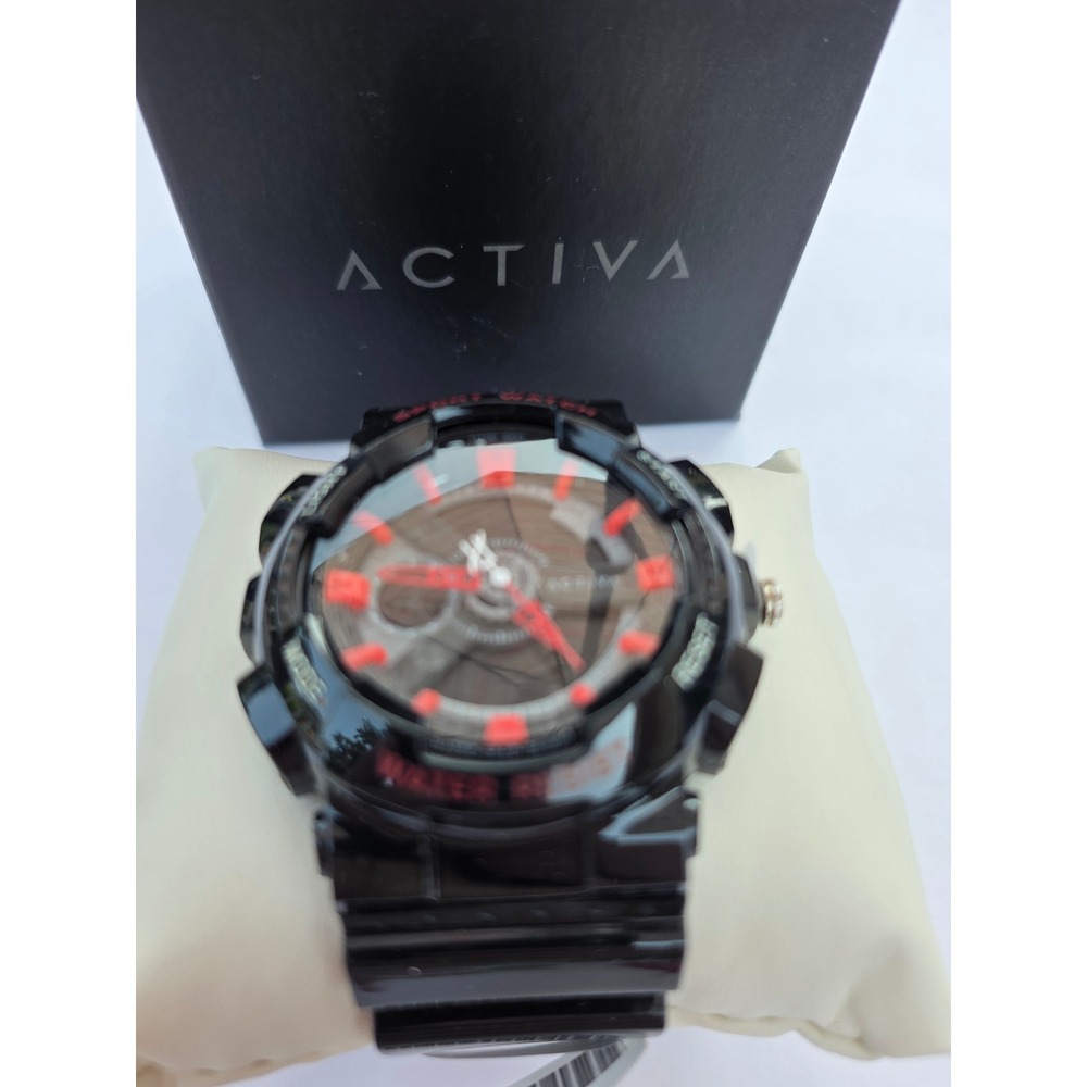 Activa Sport Watch Black Red Water Resistant Resin Strap‎ ACW499-002 NEW